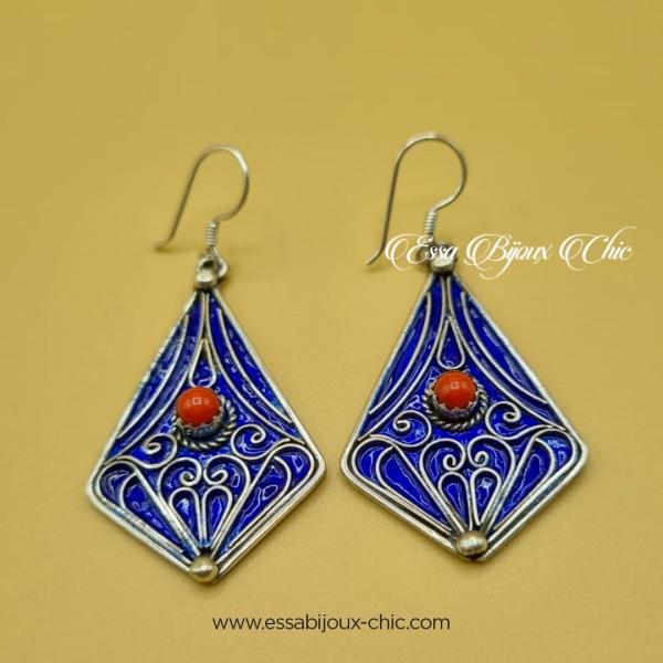 Boucles d’oreille en argent, avec émail bleu Mogador