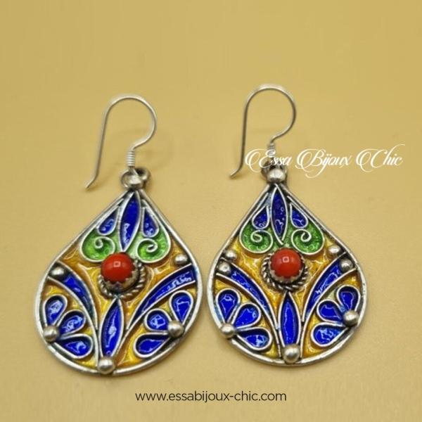 Boucles d’oreille en argent, avec émail coloré