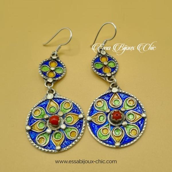 Boucles d’oreille en argent, avec émail coloré