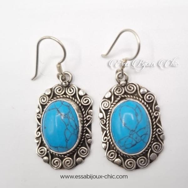 Boucles d’oreille en argent, avec pierres turquoise