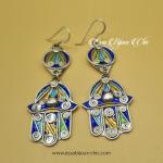 Boucles d’oreille en argent, « Main Fatma » avec émail coloré