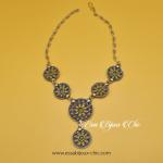 Collier ajustable en argent et’émail vert, jaune et bleu Mogador montée surchaîne en argent