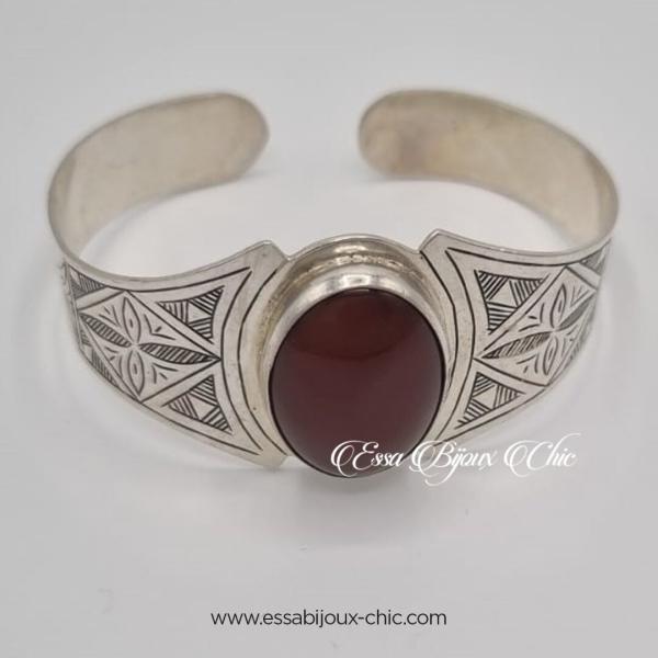 Bracelet ajustable en argent d’inspiration berbère avec pierre Coraline