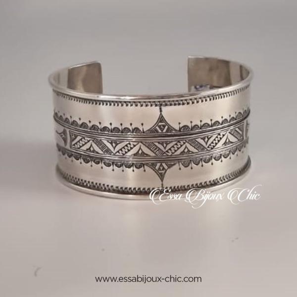 Bracelet large ajustable en argent, orné de filigrane ajour